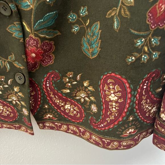 Studio Works Green Red Floral Paisley Print Lightweight Jacket Women's size L - Picture 4 of 6